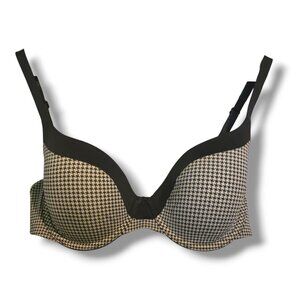 Victoria's Secret bra 34D grey houndstooth lined demi